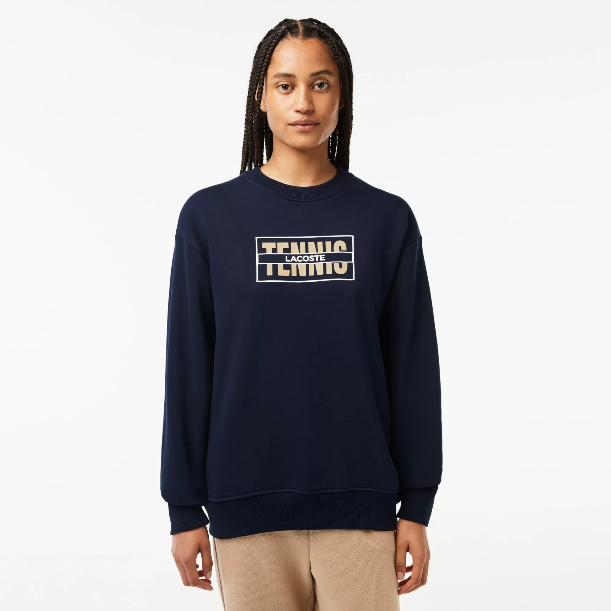 LACOSTE Oversized Tennis Print Fleece Jogger Sweatshirt^Women Tennis | Sweaters & Sweatshirts