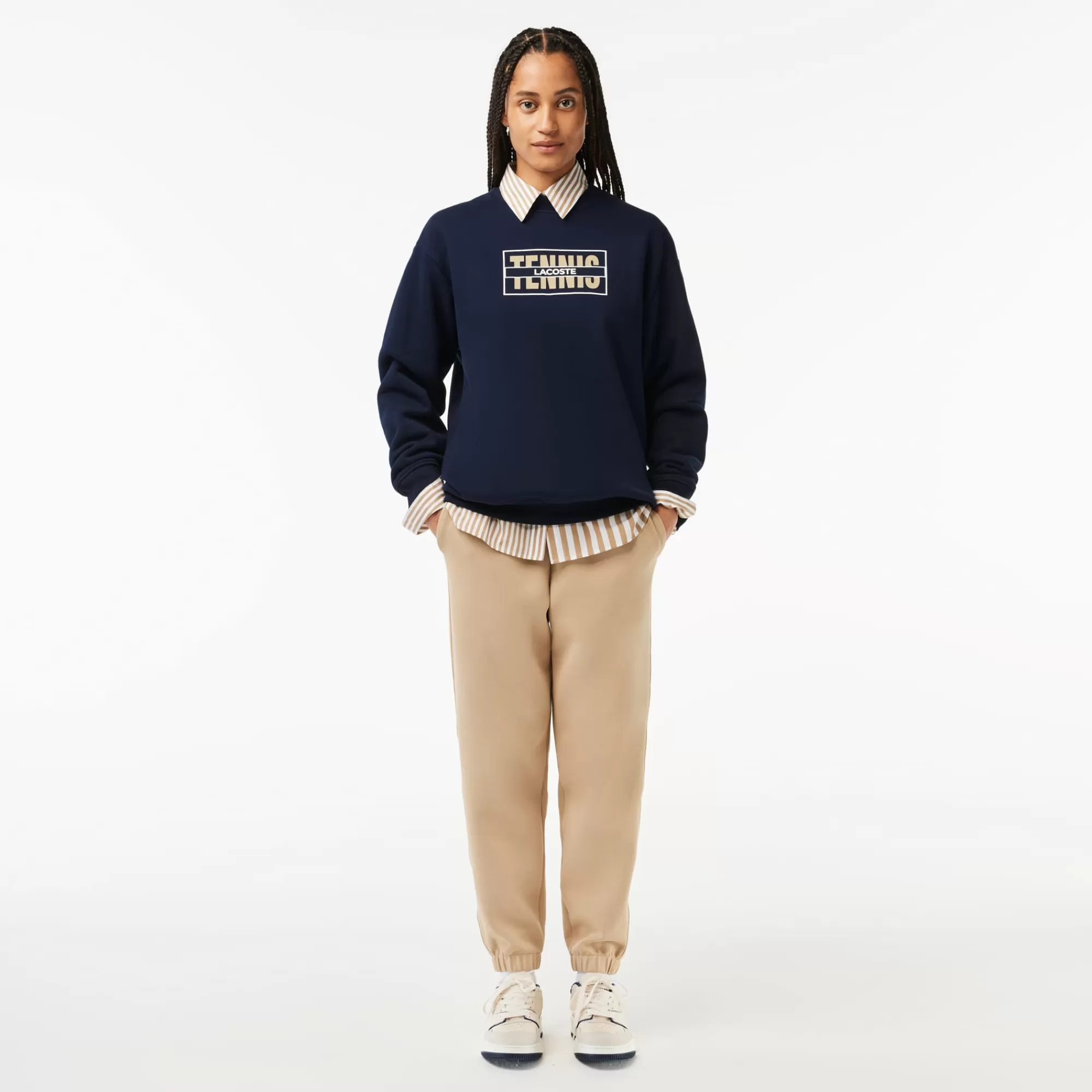 LACOSTE Oversized Tennis Print Fleece Jogger Sweatshirt^Women Tennis | Sweaters & Sweatshirts