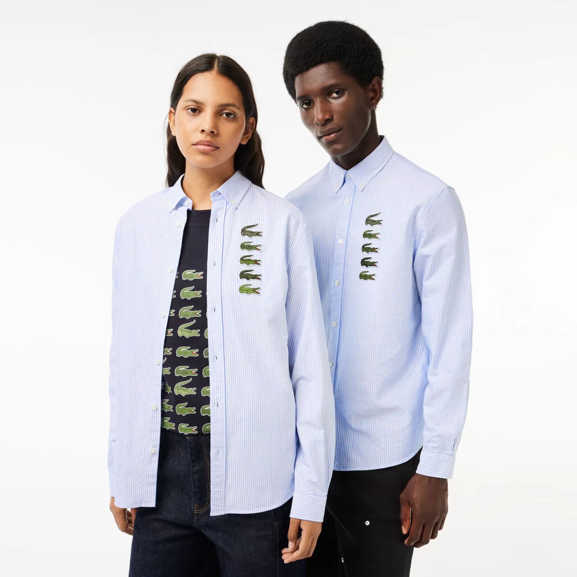 LACOSTE Unisex Croc Badge Striped Shirt^Women T-Shirts & Tops | Button Down Shirts