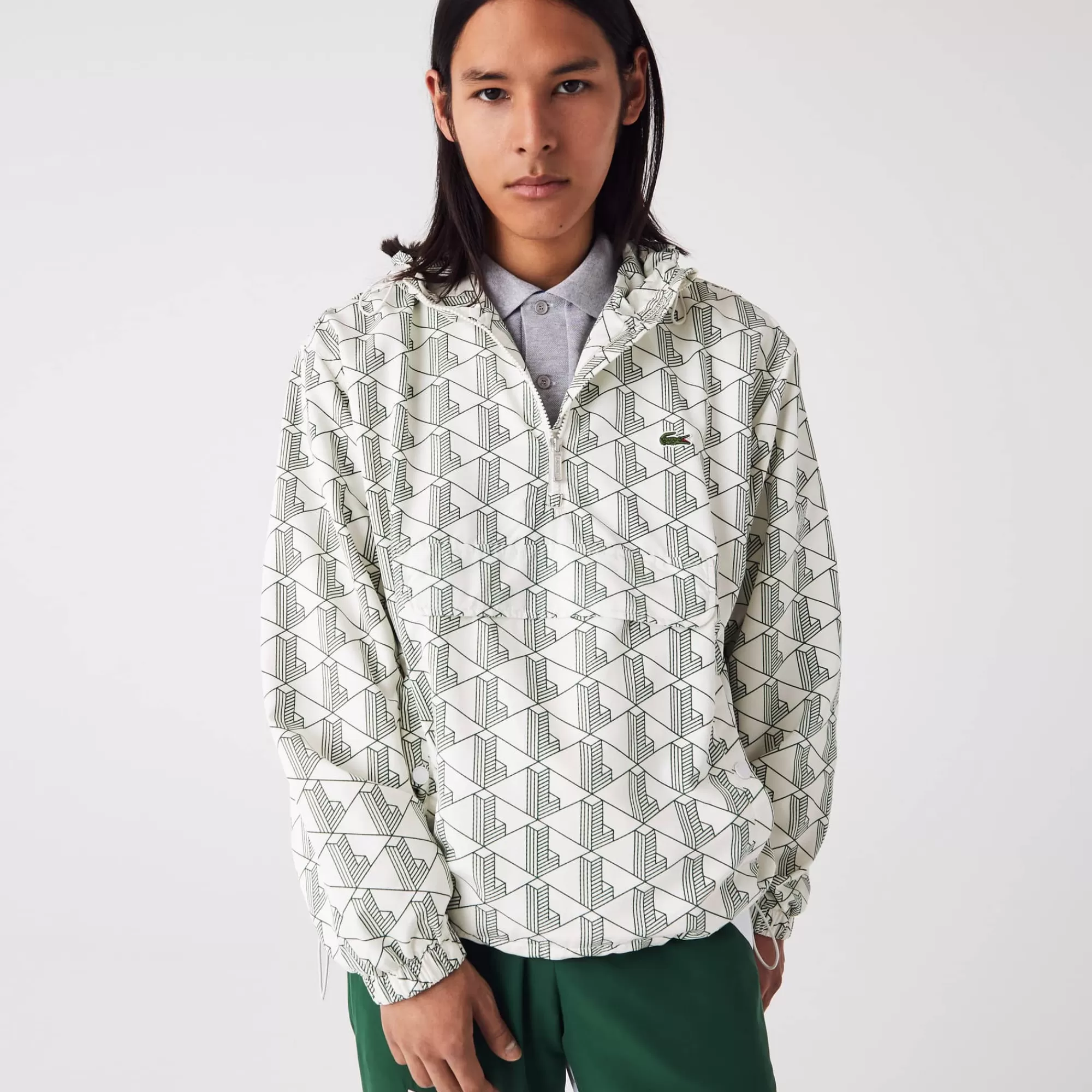 LACOSTE Unisex LIVE Monogram Patterned Pullover Windbreaker^Women Jackets & Coats | Jackets & Coats