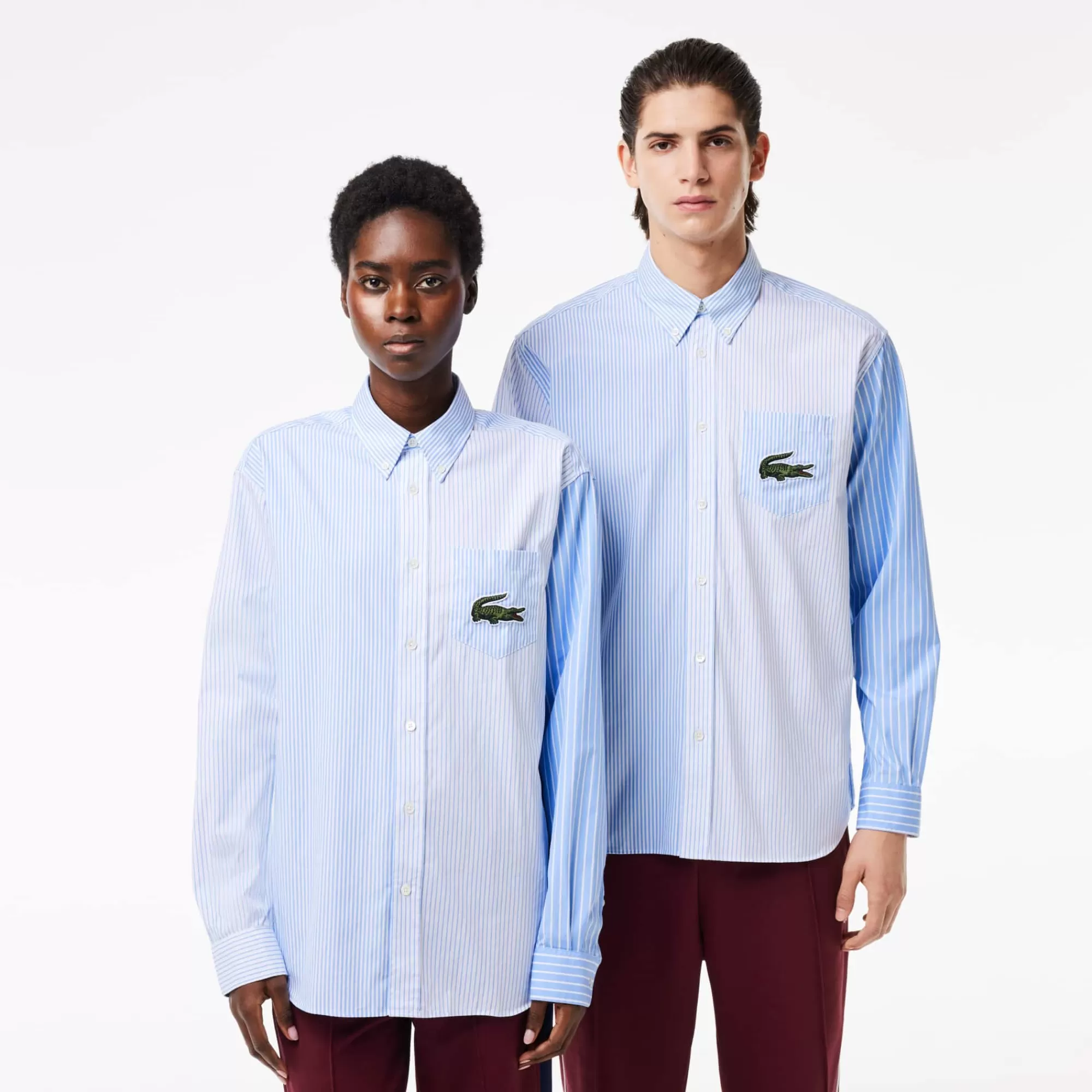 LACOSTE Unisex Large Croc Striped Cotton Shirt^Women T-Shirts & Tops | Button Down Shirts